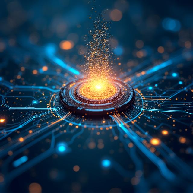 Illustration of data flowing through digital pipes into a glowing core