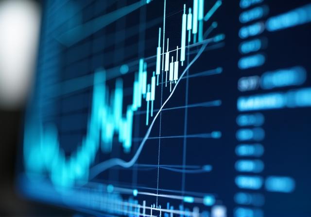 Close up of a financial dashboard showing vibrant bar charts and trend lines