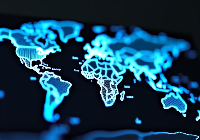A dark themed interactive digital map showing global logistics routes with glowing lines