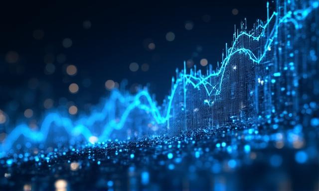 Abstract representation of data trends and forward-looking business intelligence